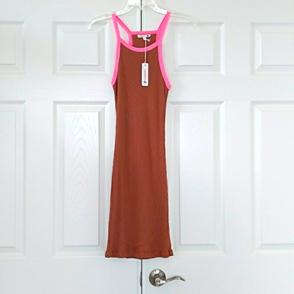 Sundry Amber & Neon Pink Slim Slub Dress